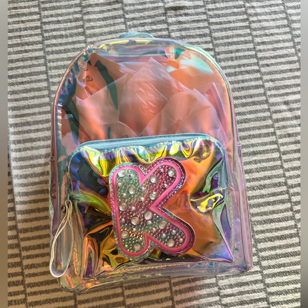 Claire's Holographic Backpack with Pink Accents